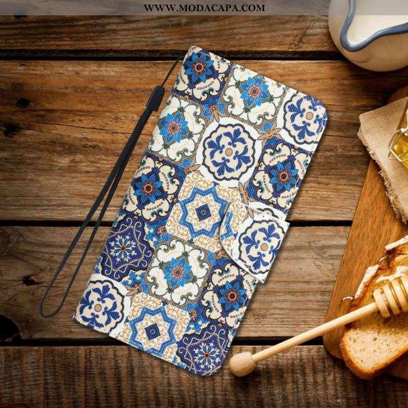 Capa Folio Para Samsung Galaxy S23 Plus 5G De Cordão Strappy Patchwork