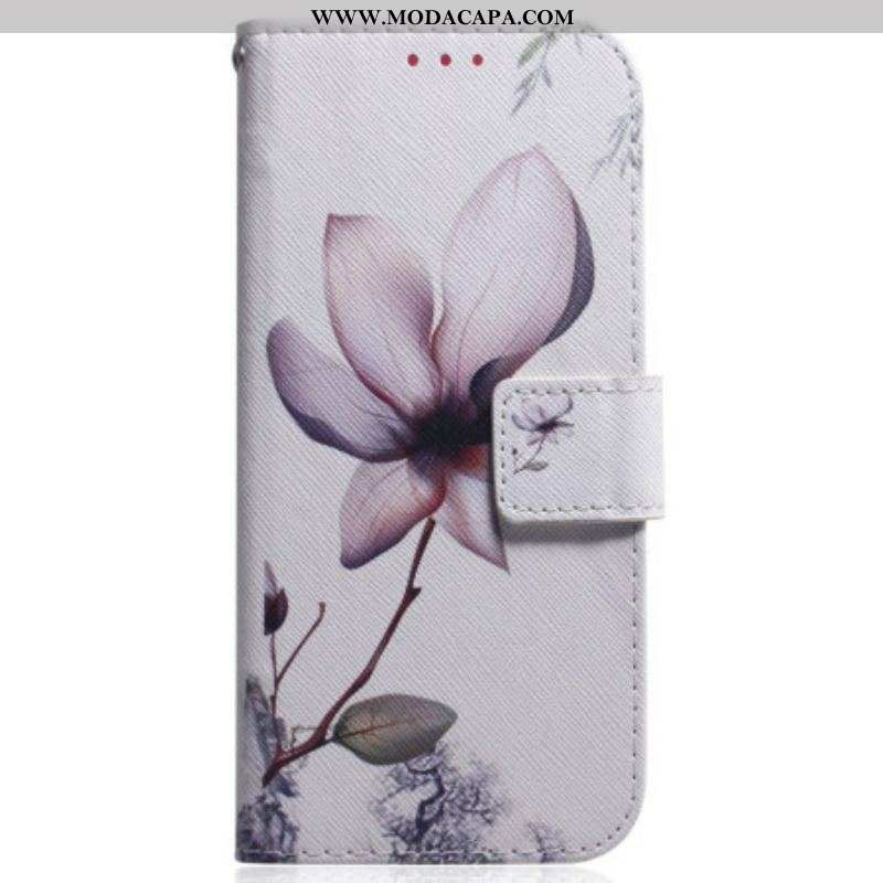 Capa Folio Para Samsung Galaxy S23 Plus 5G Flor Rosa