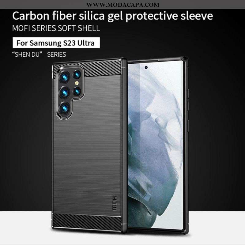 Capa Para Samsung Galaxy S23 Ultra 5G Fibra De Carbono Escovada Mofi