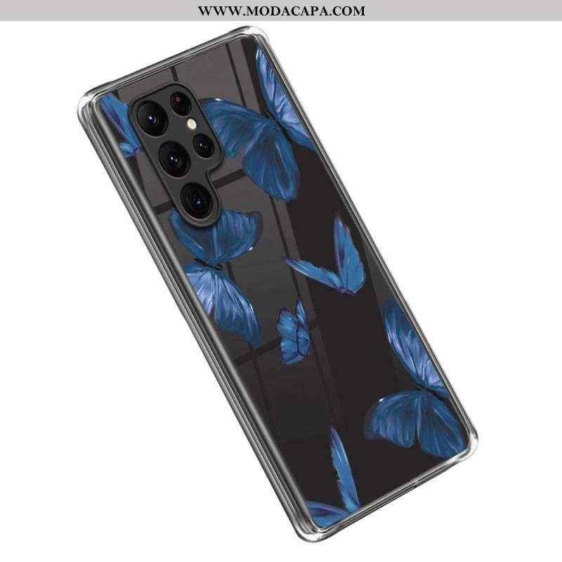 Capa De Celular Para Samsung Galaxy S23 Ultra 5G Borboletas Azuis