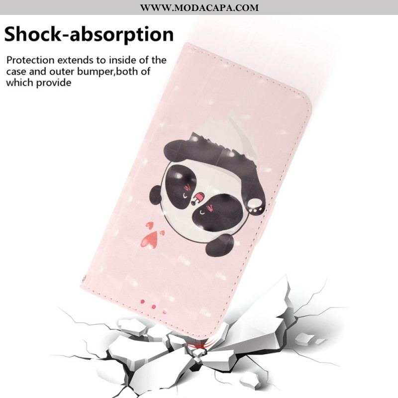 Capa De Couro Para Samsung Galaxy S23 Ultra 5G De Cordão Pequeno Panda Com Alça