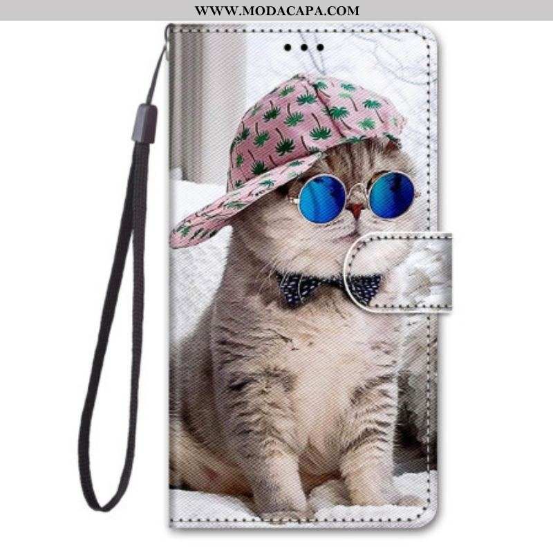 Capa Flip Para Samsung Galaxy S23 Ultra 5G De Cordão Yo Cat Com Alça