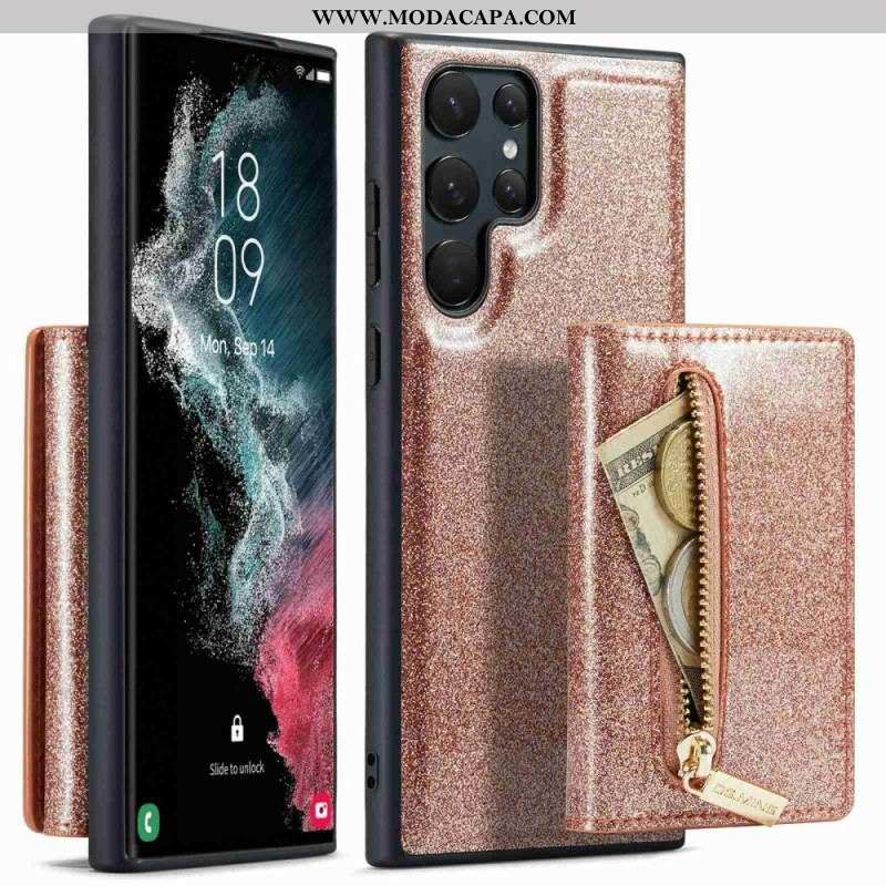 Capa Para Samsung Galaxy S23 Ultra 5G Porta-cartões Destacável Com Glitter