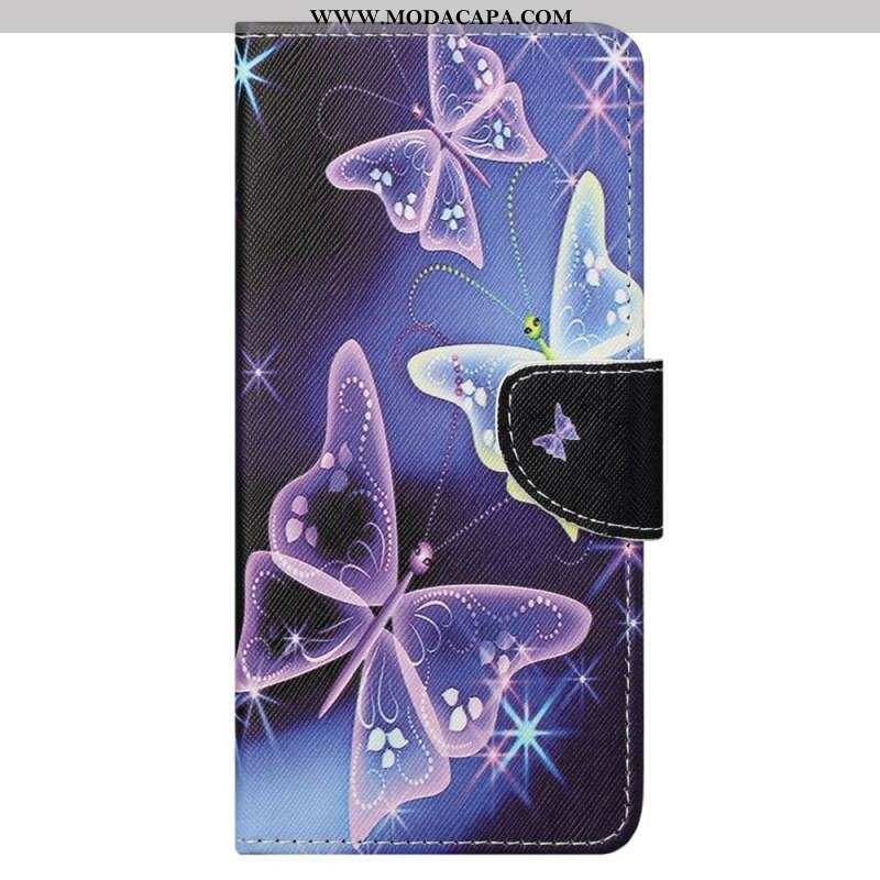 Capa De Couro Para Samsung Galaxy S23 Ultra 5G Borboletas Sublimes