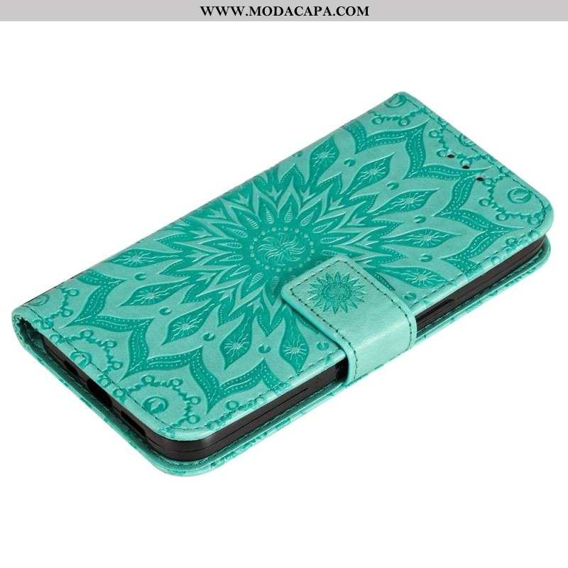 Capa Flip Para Samsung Galaxy S23 Ultra 5G Mandala Sol Com Cordão