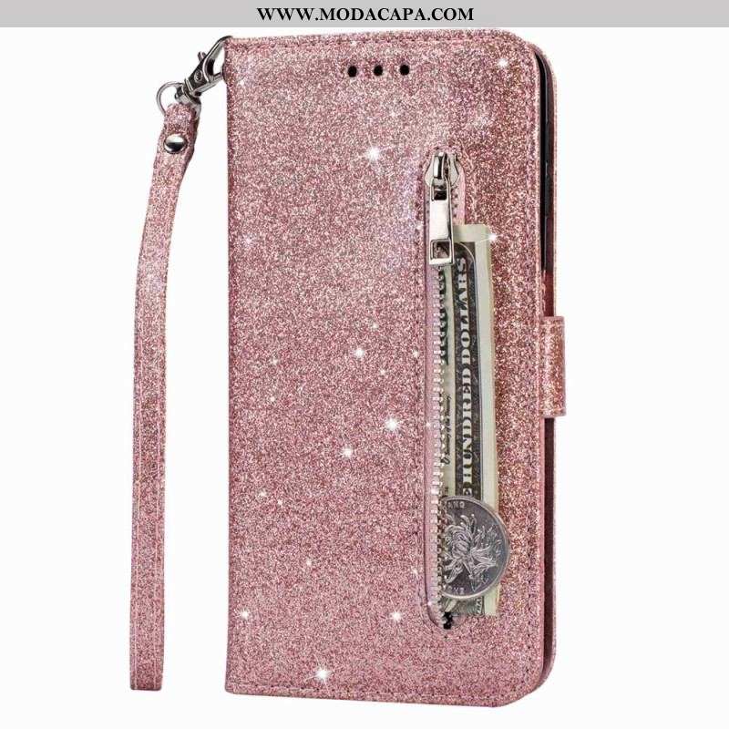 Capa Flip Para Samsung Galaxy S23 Ultra 5G Bolsa De Moedas Glitter