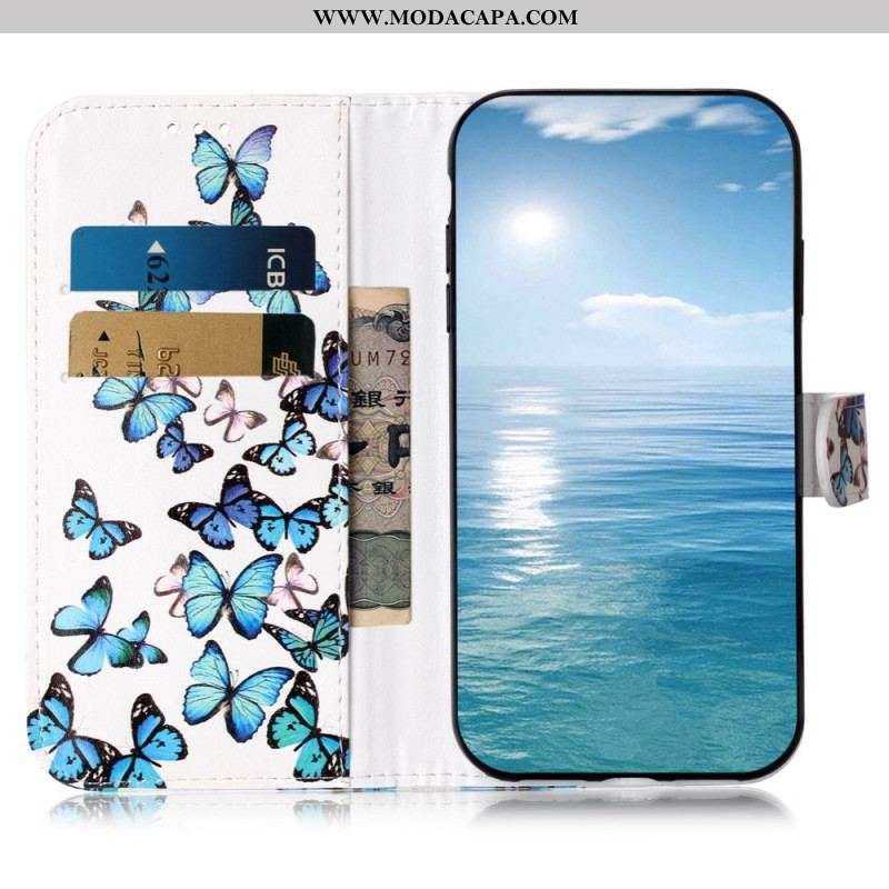 Capa De Couro Para Samsung Galaxy S23 Ultra 5G Borboletas Em Vôo