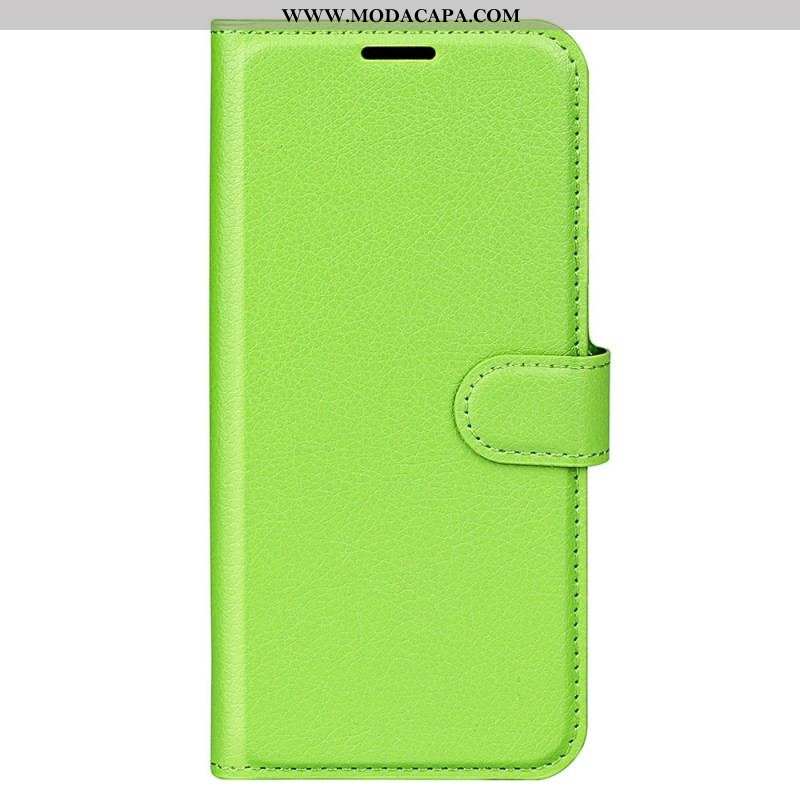 Capa Folio Para Samsung Galaxy S23 Ultra 5G Clássico Efeito Couro Lichia