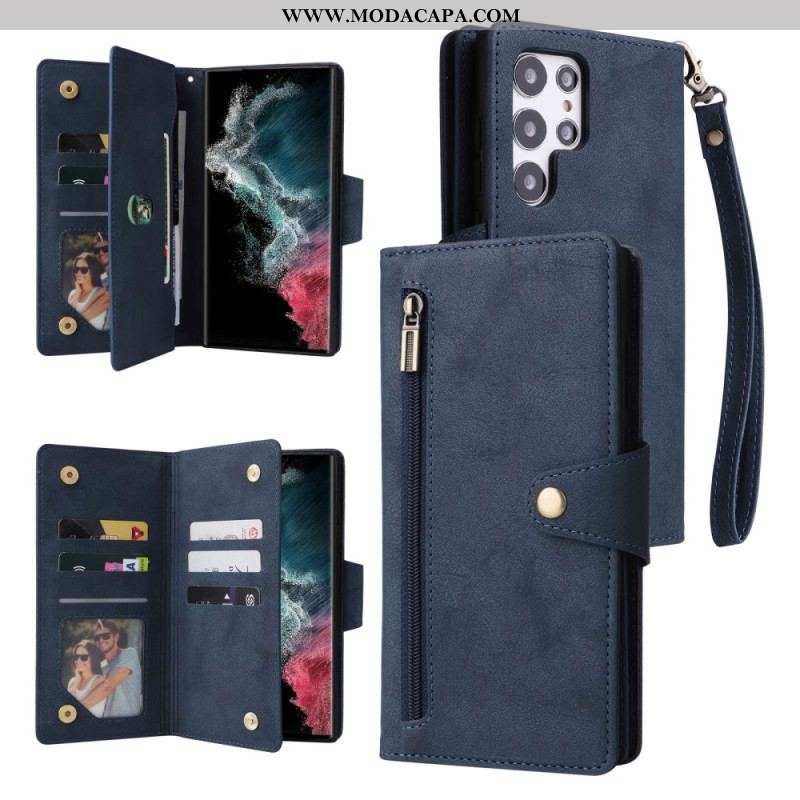 Capa Flip Para Samsung Galaxy S23 Ultra 5G Multi-cartões E Carteira