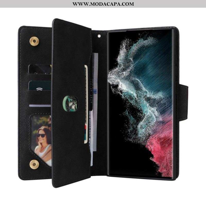 Capa Flip Para Samsung Galaxy S23 Ultra 5G Multi-cartões E Carteira