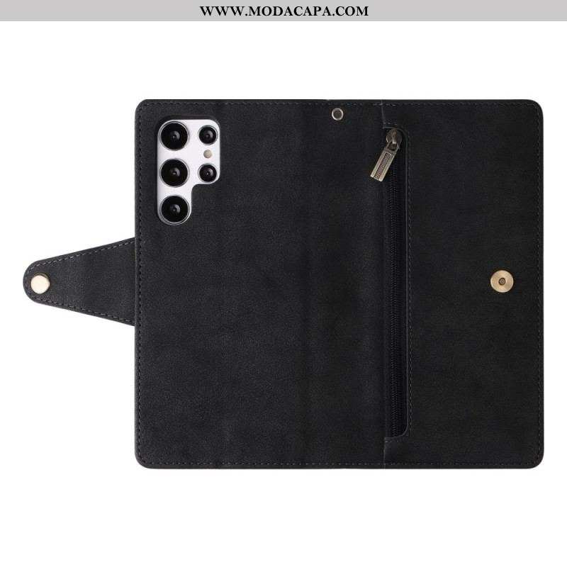 Capa Flip Para Samsung Galaxy S23 Ultra 5G Multi-cartões E Carteira