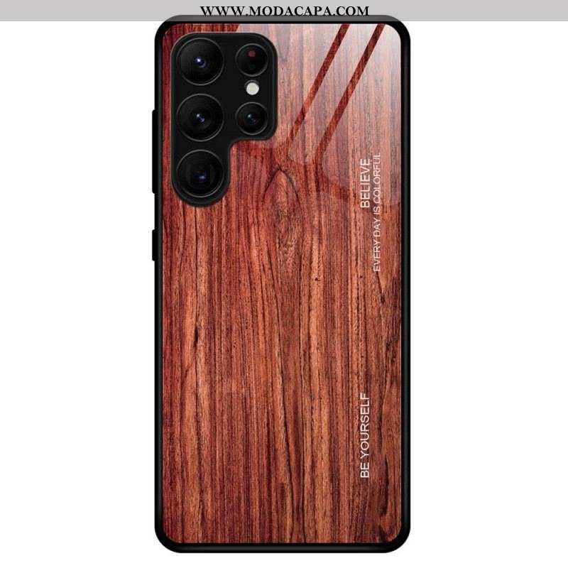 Capa Para Samsung Galaxy S23 Ultra 5G Vidro Temperado Com Design De Madeira