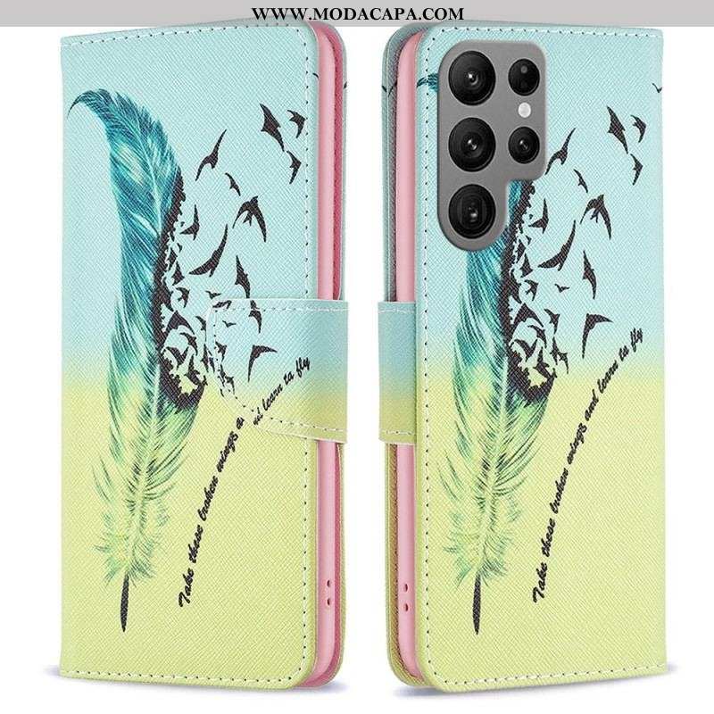 Capa Em Pele Para Samsung Galaxy S23 Ultra 5G Pena