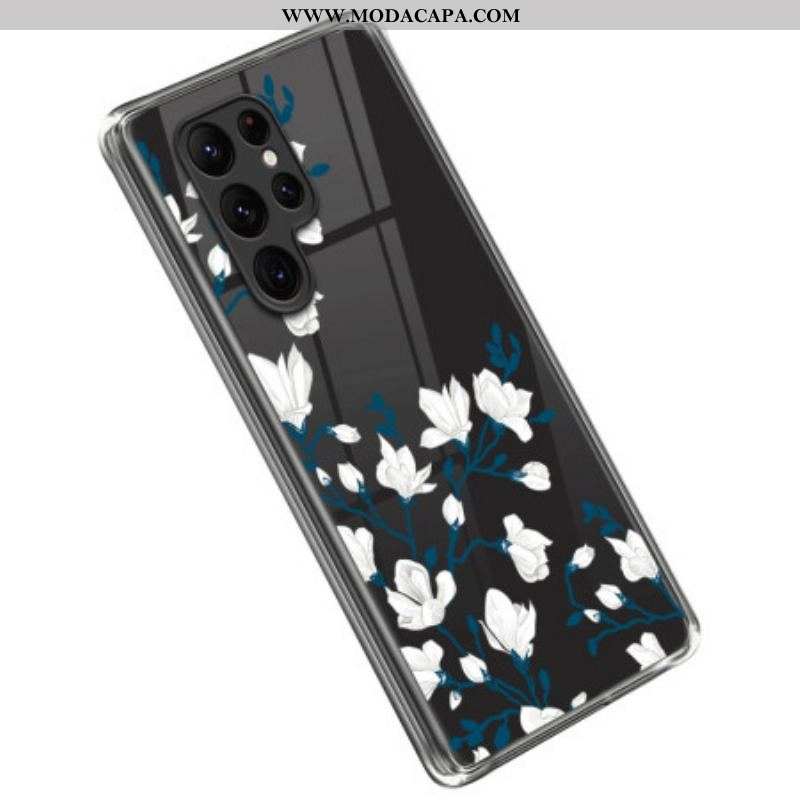 Capa Para Samsung Galaxy S23 Ultra 5G Flores Brancas