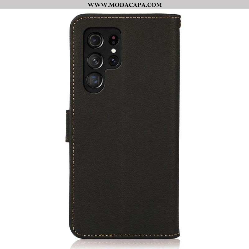 Capa Flip Para Samsung Galaxy S23 Ultra 5G Khazneh Rfid Couro Genuíno