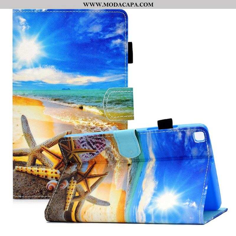 Capa De Couro Para Samsung Galaxy Tab A7 Lite Praia Divertida