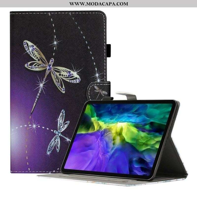 Capa De Couro Para Samsung Galaxy Tab A7 Lite Libélulas