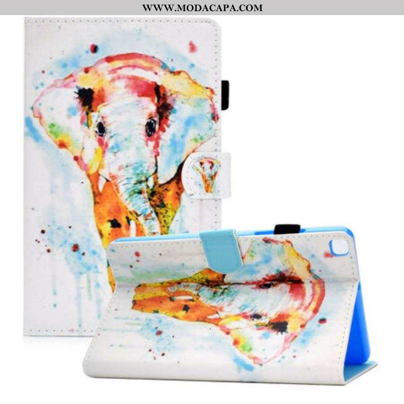 Capa De Couro Para Samsung Galaxy Tab A7 Lite Elefante Aquarela