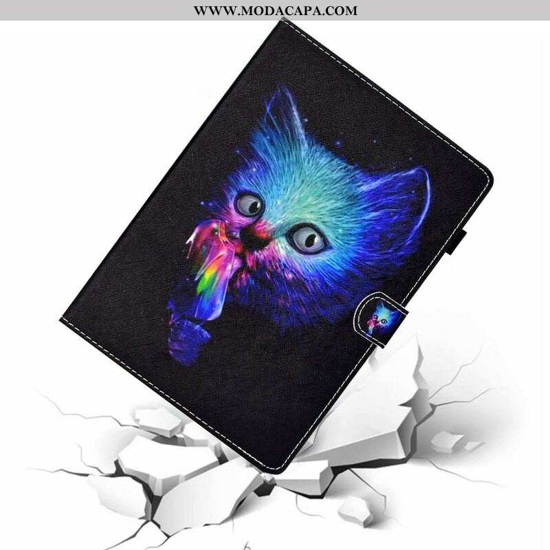 Capa Flip Para Samsung Galaxy Tab A7 Lite Gato Psicótico