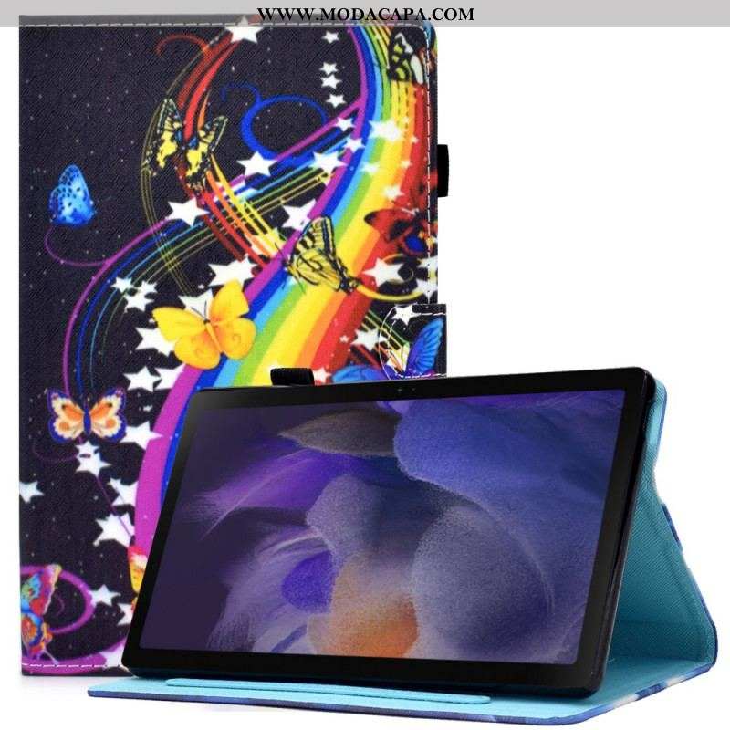Capa Flip Para Samsung Galaxy Tab A8 (2021) Borboletas Arco-íris