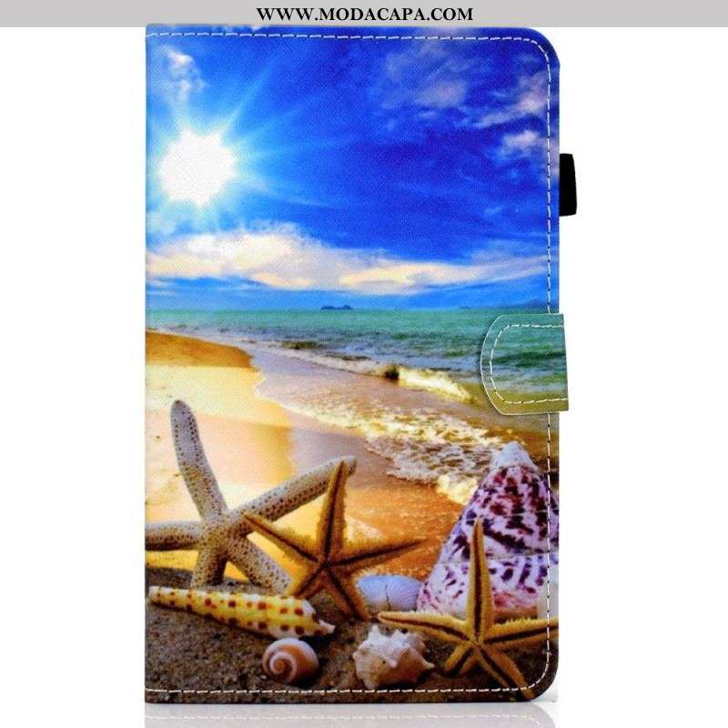 Capa Folio Para Samsung Galaxy Tab A8 (2021) Praia Divertida