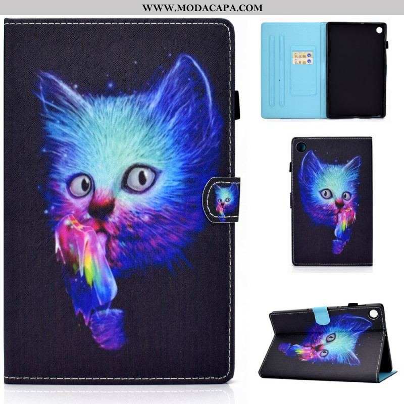 Capa De Couro Para Samsung Galaxy Tab A8 (2021) Gato Psicótico