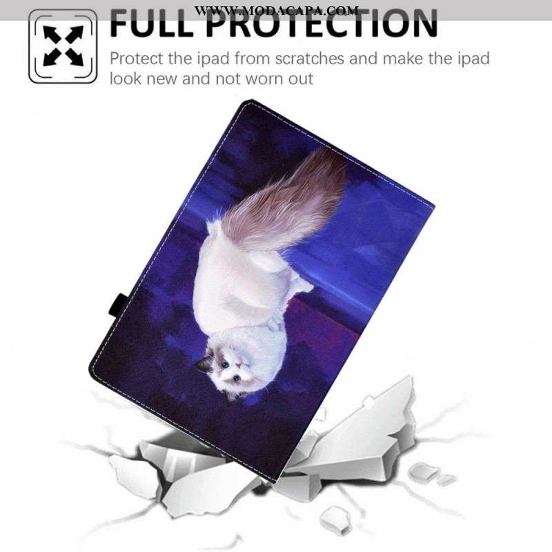 Capa Flip Para Samsung Galaxy Tab A8 (2021) Gato Branco