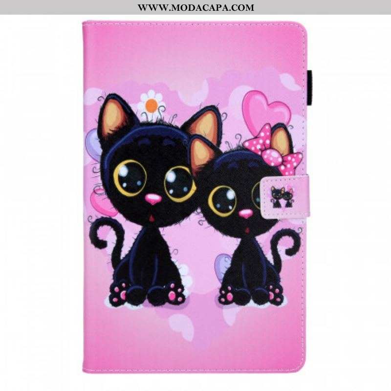 Capa De Couro Para Samsung Galaxy Tab A8 (2021) Casal De Gatos