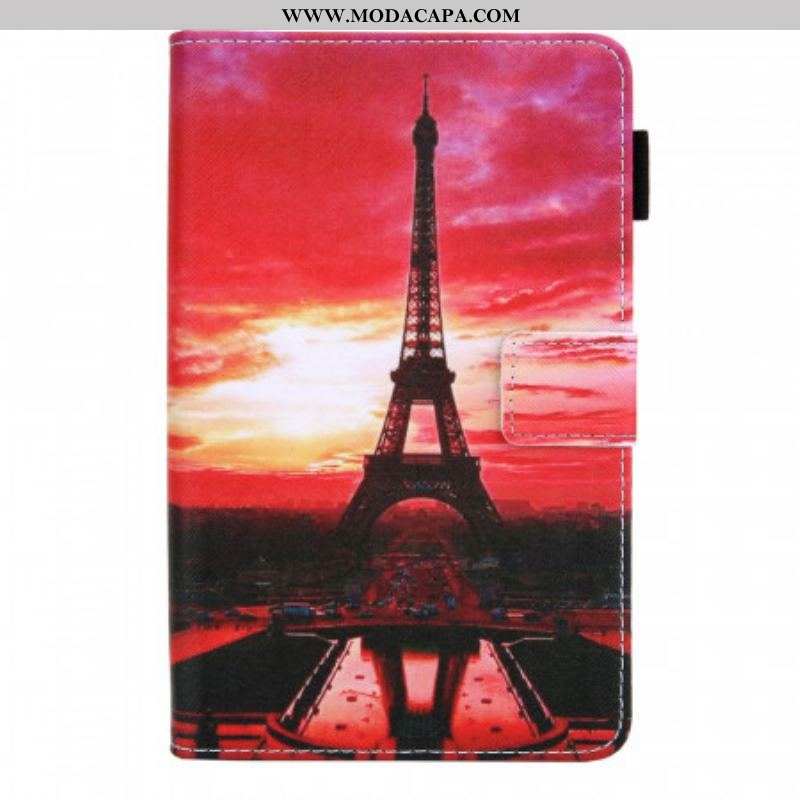 Capa Flip Para Samsung Galaxy Tab A8 (2021) Pôr Do Sol Torre Eiffel