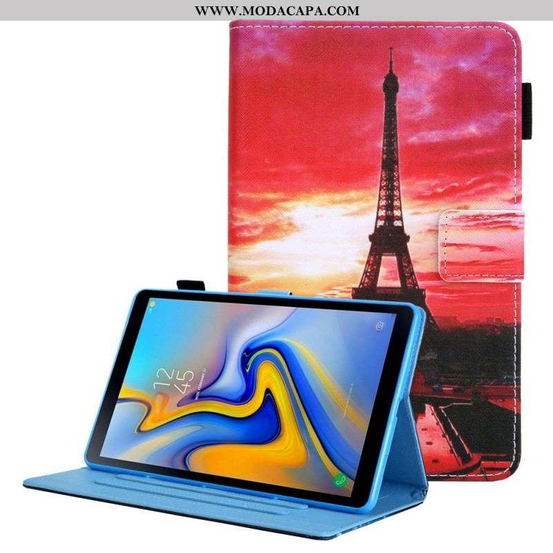 Capa Flip Para Samsung Galaxy Tab A8 (2021) Pôr Do Sol Torre Eiffel