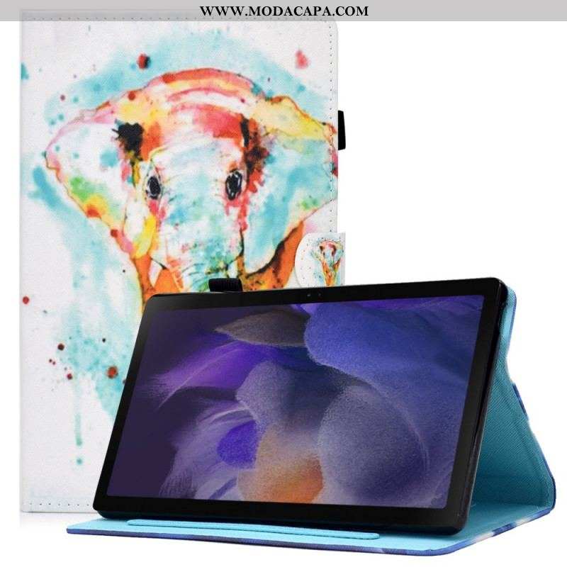 Capa Flip Para Samsung Galaxy Tab A8 (2021) Elefante Aquarela