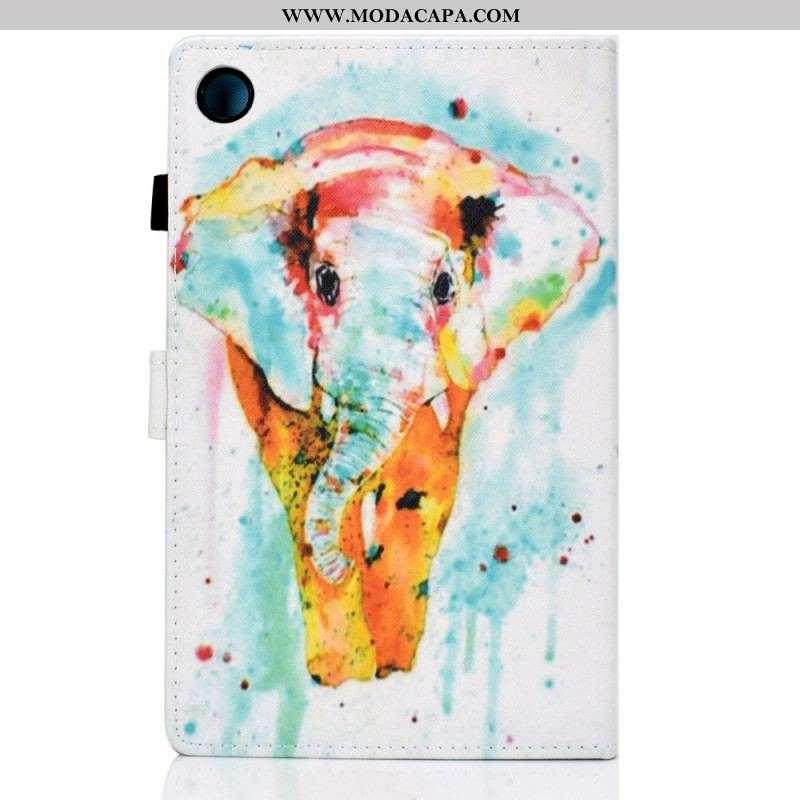 Capa Flip Para Samsung Galaxy Tab A8 (2021) Elefante Aquarela