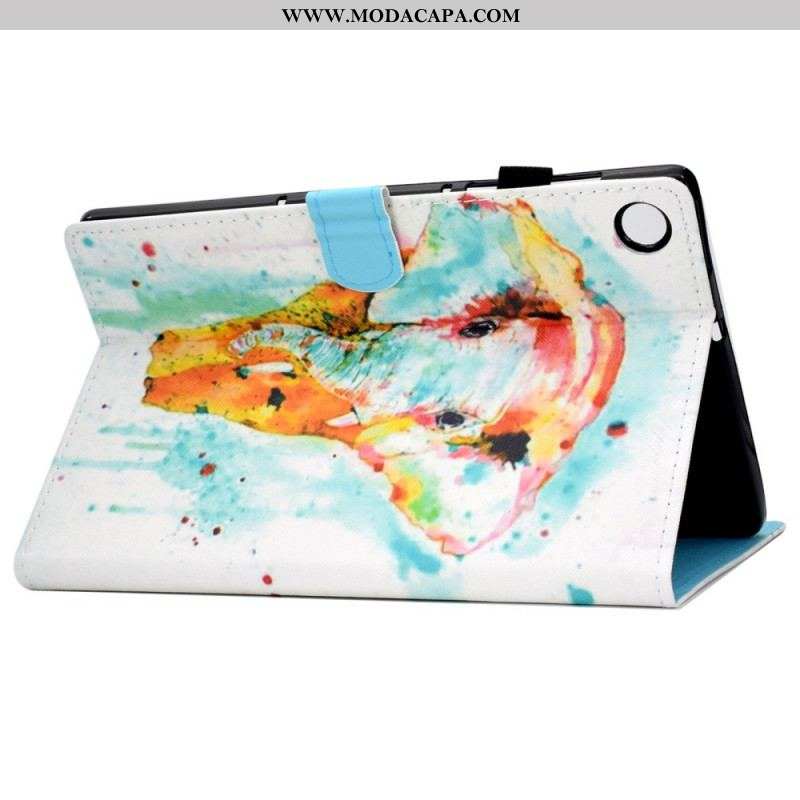 Capa Flip Para Samsung Galaxy Tab A8 (2021) Elefante Aquarela