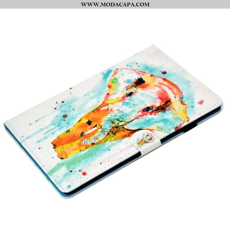 Capa Flip Para Samsung Galaxy Tab A8 (2021) Elefante Aquarela