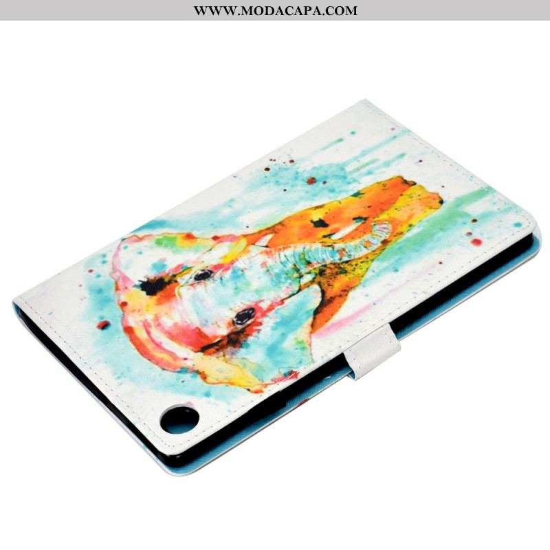 Capa Flip Para Samsung Galaxy Tab A8 (2021) Elefante Aquarela