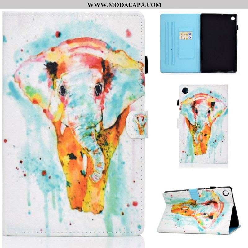 Capa Flip Para Samsung Galaxy Tab A8 (2021) Elefante Aquarela