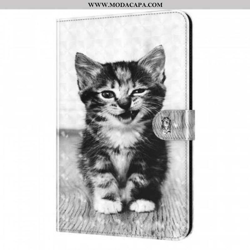 Capa Flip Para Samsung Galaxy Tab A8 (2021) Gatinho De Couro Falso