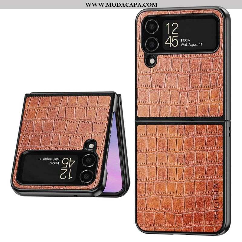 Capa Para Samsung Galaxy Z Flip 4 De Couro Crocodilo Aioria