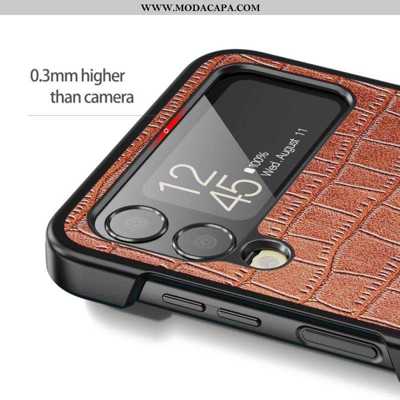 Capa Para Samsung Galaxy Z Flip 4 De Couro Crocodilo Aioria