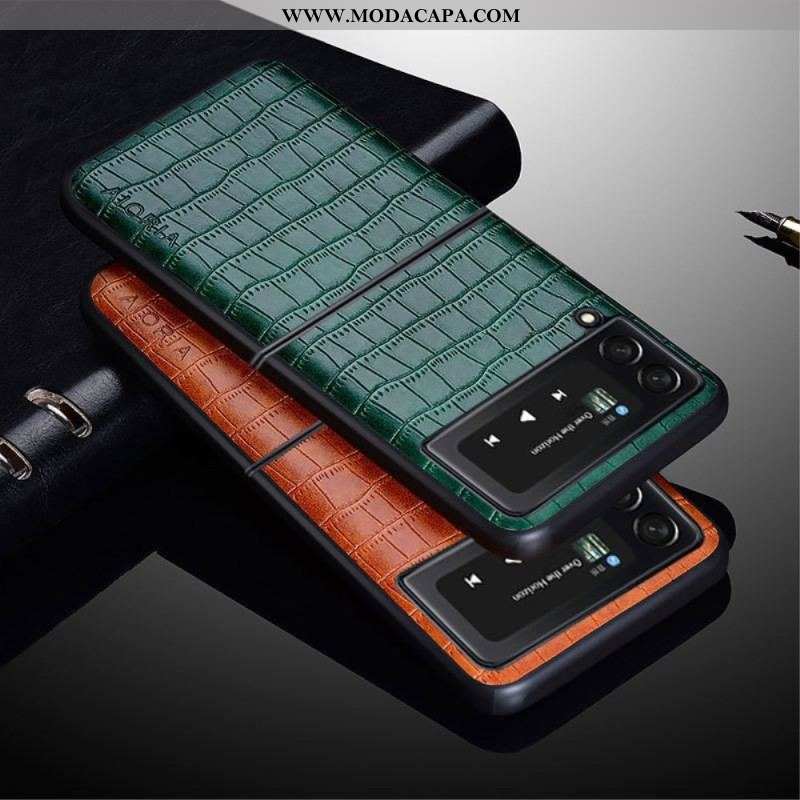 Capa Para Samsung Galaxy Z Flip 4 De Couro Crocodilo Aioria