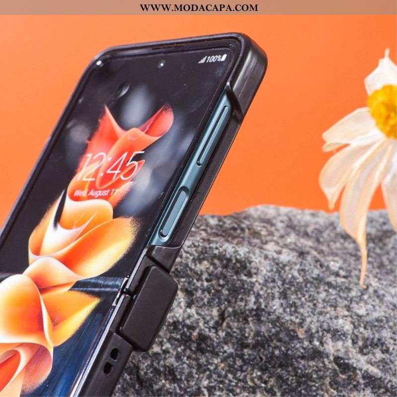 Capa De Celular Para Samsung Galaxy Z Flip 4 De Couro Efeito Couro Com Dobradiça