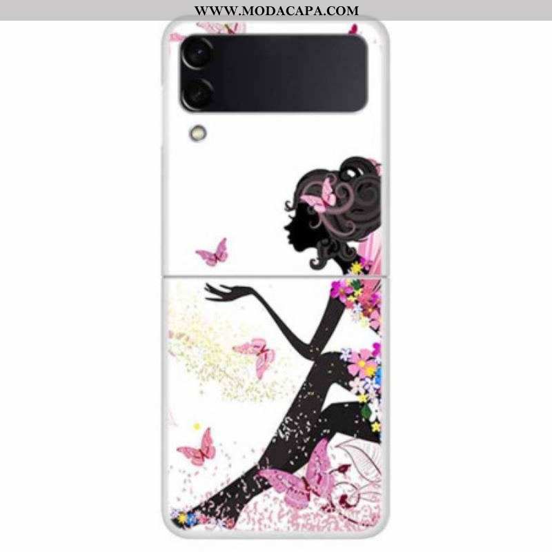 Capa Para Samsung Galaxy Z Flip 4 De Couro Flor De Fada