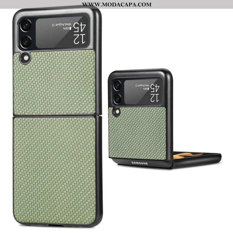 Capa Para Samsung Galaxy Z Flip 4 De Couro Fibra De Carbono Texturizada