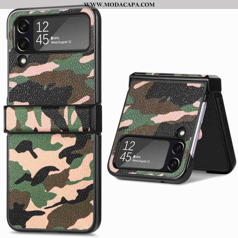 Capa Para Samsung Galaxy Z Flip 4 De Couro Camuflagem Militar