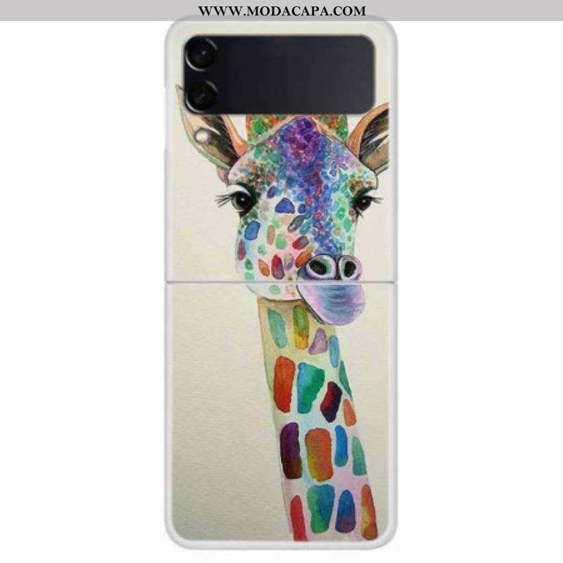 Capa De Celular Para Samsung Galaxy Z Flip 4 De Couro Girafa Colorida