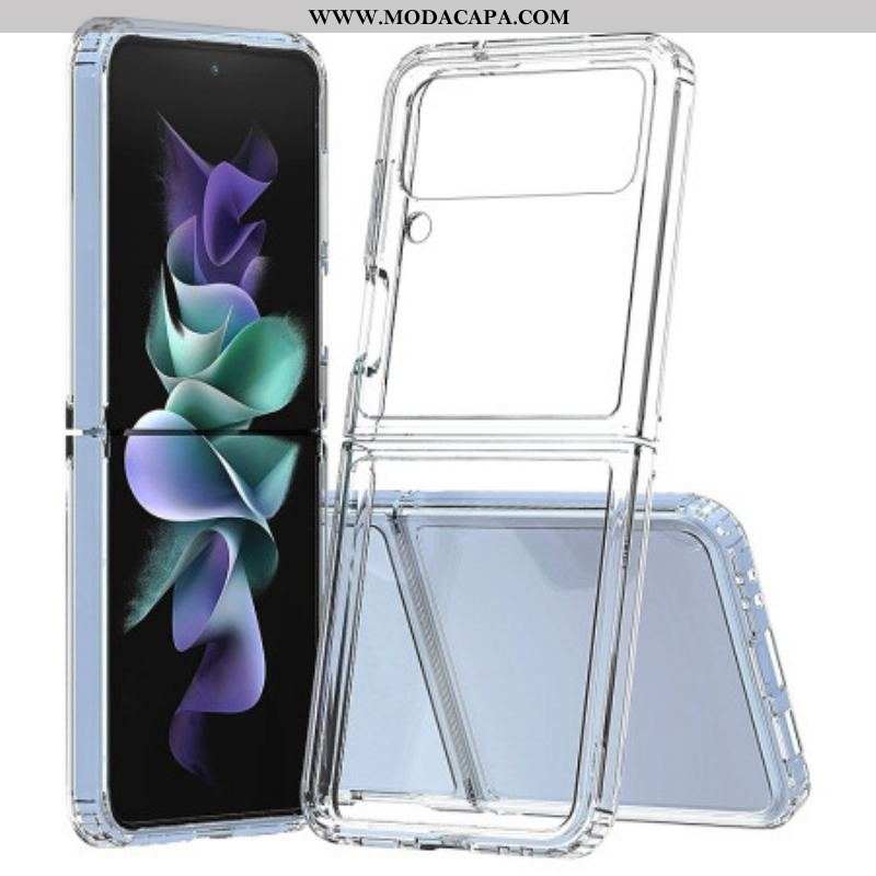 Capa De Celular Para Samsung Galaxy Z Flip 4 De Couro Contorno Reforçado Transparente