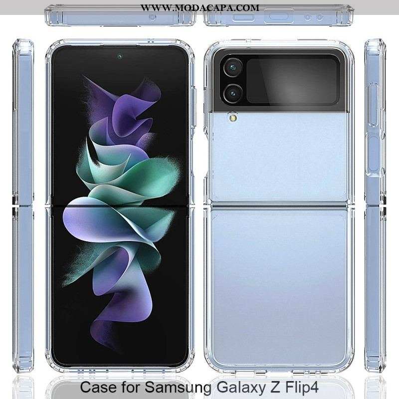 Capa De Celular Para Samsung Galaxy Z Flip 4 De Couro Contorno Reforçado Transparente