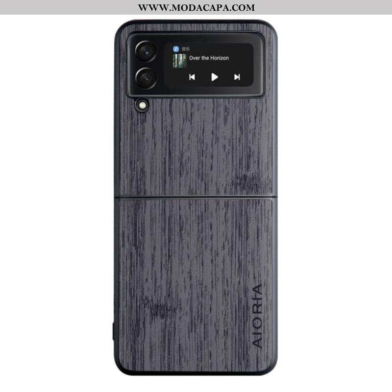 Capa Para Samsung Galaxy Z Flip 4 De Couro Madeira Aioria