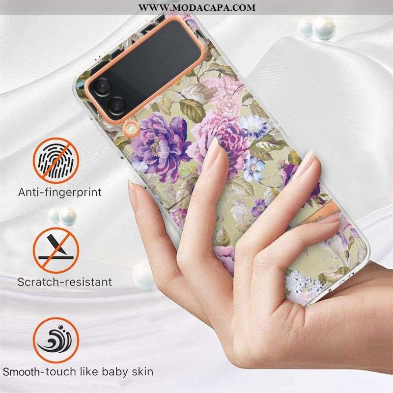 Capa Para Samsung Galaxy Z Flip 4 De Couro Floral