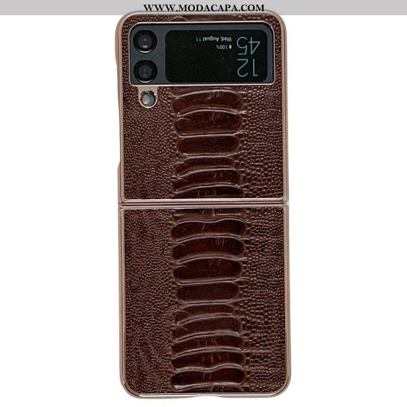 Capa Para Samsung Galaxy Z Flip 4 De Couro Desenho De Crocodilo